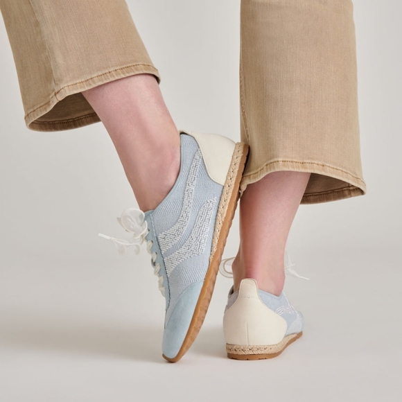 New Anthropologie Dolce Vita Dream Bead Sneakers Blue Multi Burlap - Picture 3 of 16